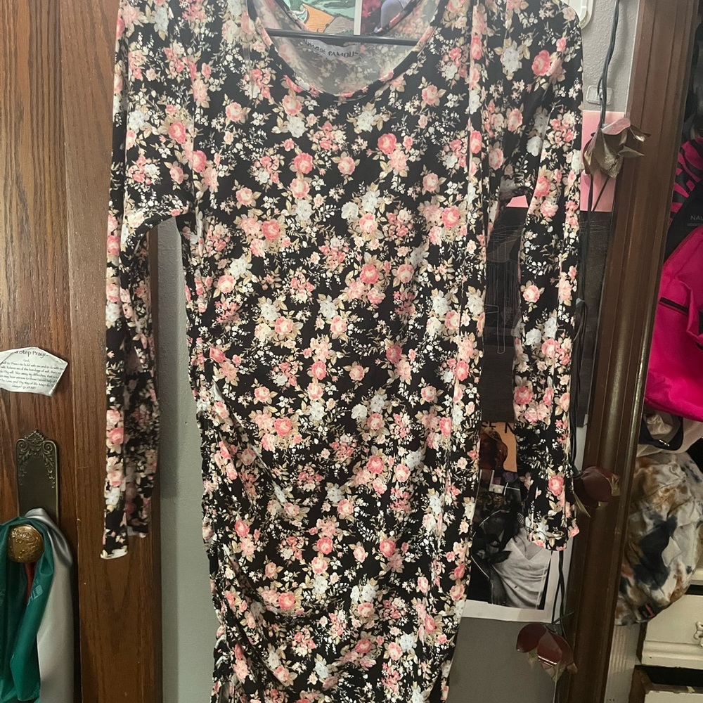 Almost Famous Black and Pink Floral Long Sleeve Dress